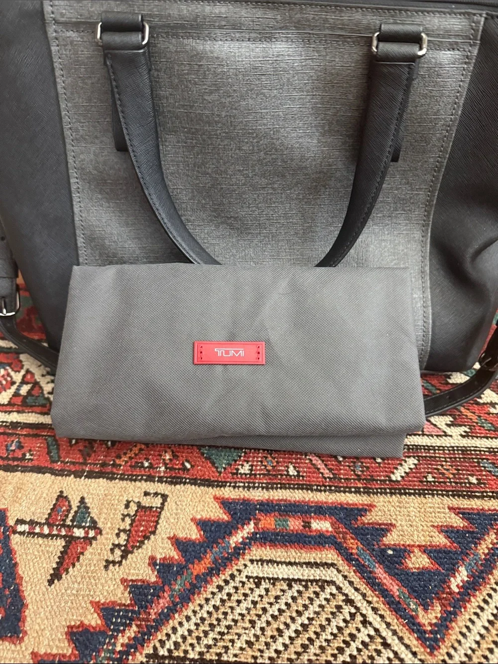 Tumi Unisex Two-Tone Gray and Black Tote Bag
